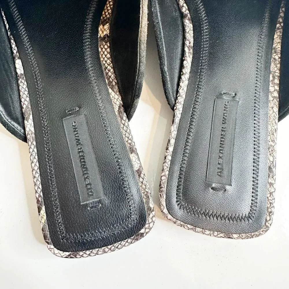Alexander Wang Jaelle Snakeskin Leather Flat Mules Beige Brown Women's 37.5 - Picture 6 of 8